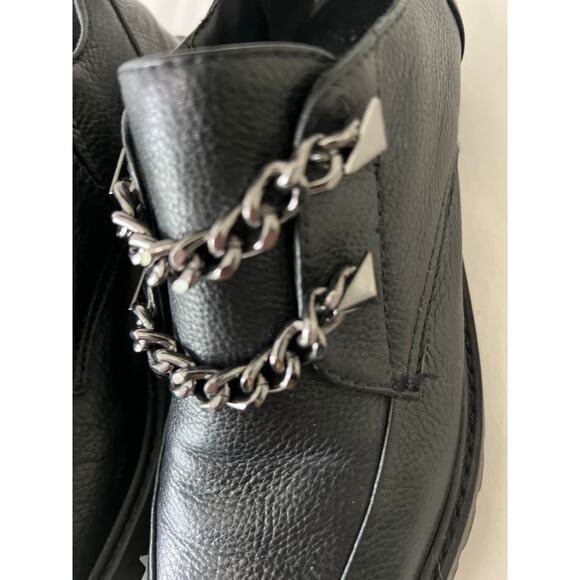 Chain Lug Chunky Loafers Women 7.5 Schutz Black Leather Sole Platform Shoes Edgy - Picture 6 of 10